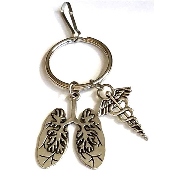 Caduceus Medical Lung Keychain Bag Charm Pulmonary Doctor Nurse Respiratory Gift - Picture 2 of 7